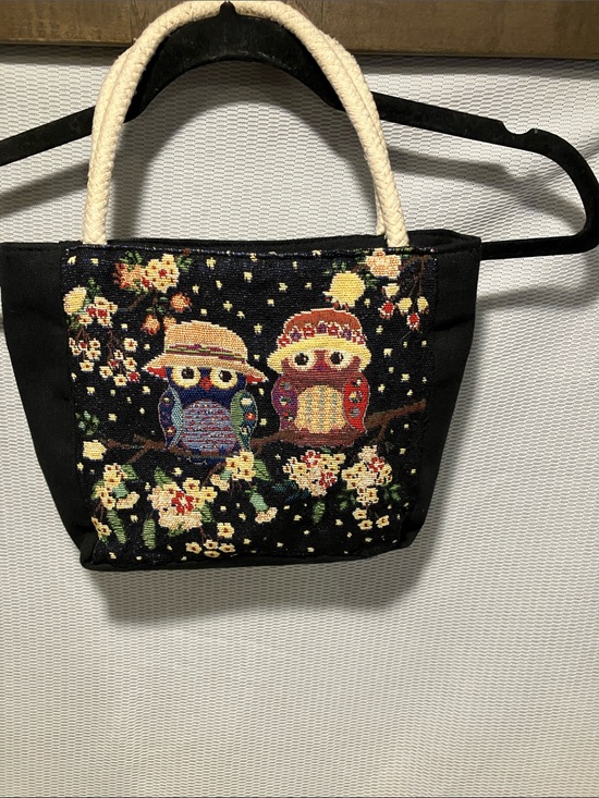 no brand Handbags - Black Owl Tapestry Tote with Cream Rope Handles